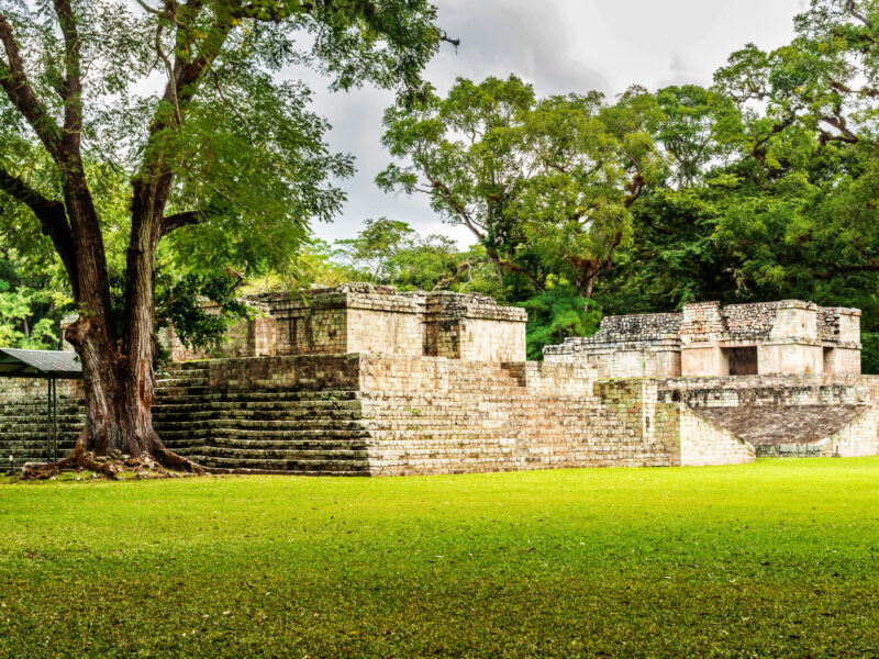 UNESCO world heritage site, famous Mayan site in Copan Ruinas, Honduras, Old stone buildings.