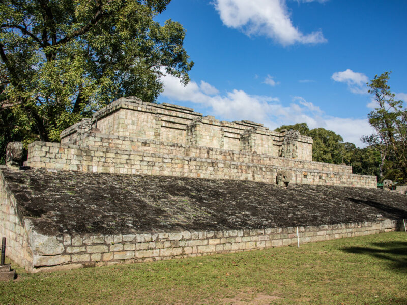 View of the Ball Court at the Copan Mayan Ruins, Copan Ruinas, Honduras